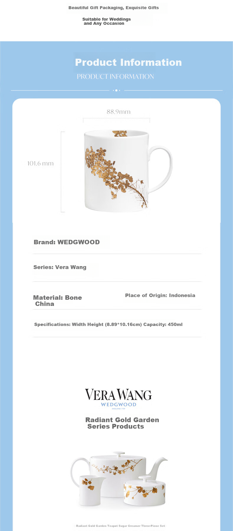 Wedgwood Mid-Autumn Festival Gift Vera Wang Golden Garden Bone China Mug, Coffee Cup, Tea Cup, Retro Water Cup 4