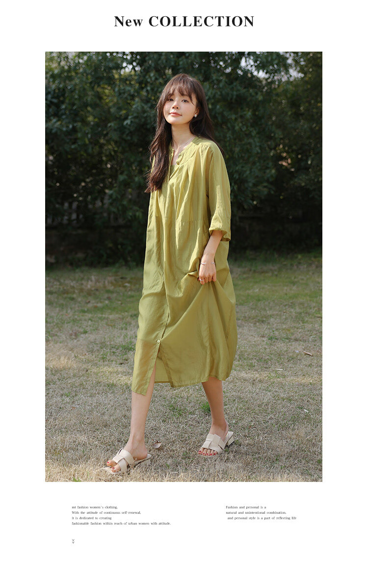 MT Minimalist Bright Color Summer Lightweight Tie-Waist Round Neck 5-Sleeve Long Dress 7