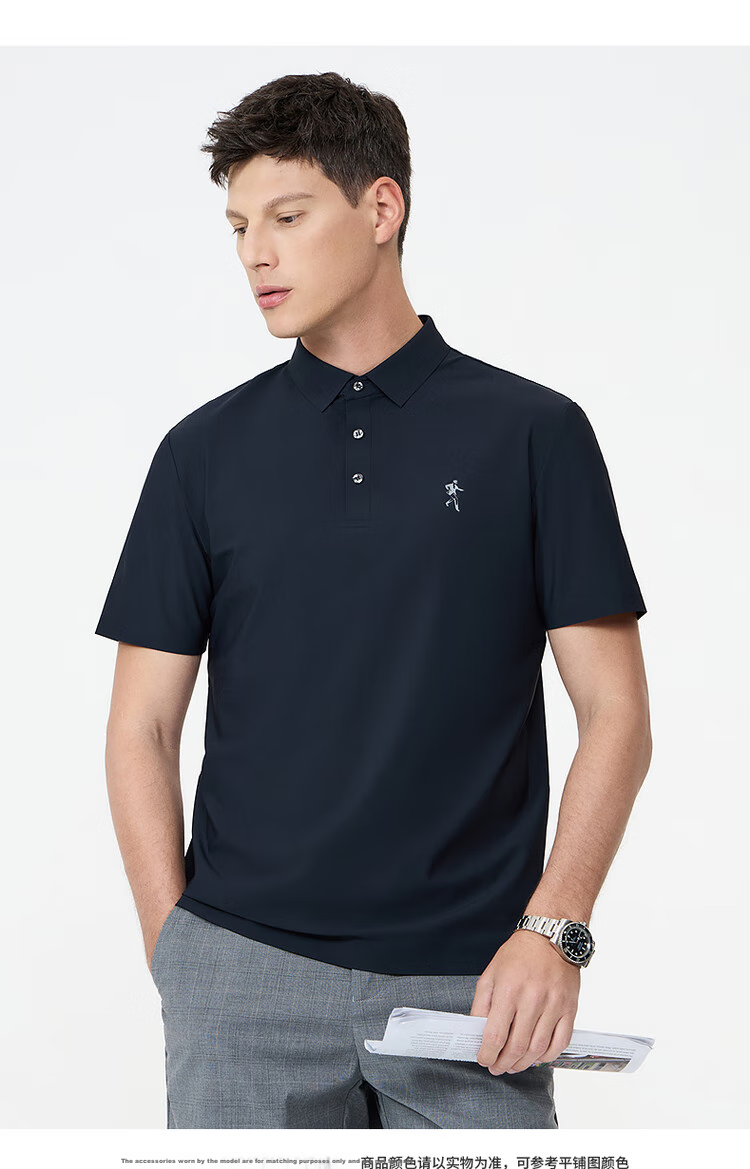 DANCING WOLVES [Quick-Dry Elastic] Summer Simple Casual Versatile Men's Short-Sleeve POLO, 211 Gray-Green, M(170) 8