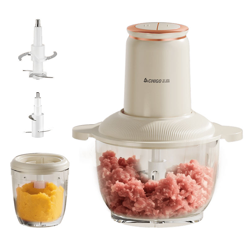 CHIGO Meat Grinder, Home Baby Food Processor, 2L Dual Bowl Dual Blade Multifunctional Food Processor, Vegetable Cutter, Electric High-Power Mincer, Parent-Child Bowl ZG-J208E