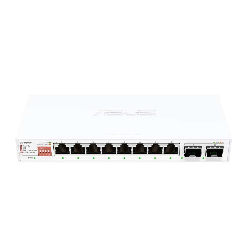 ASUS 10-Port Switch Dual 10G Ports + 8 x 2.5G Ports Home Dormitory Network Switch Surveillance Network Splitter Enterprise-Level Switch/Splitter QG-U1080
