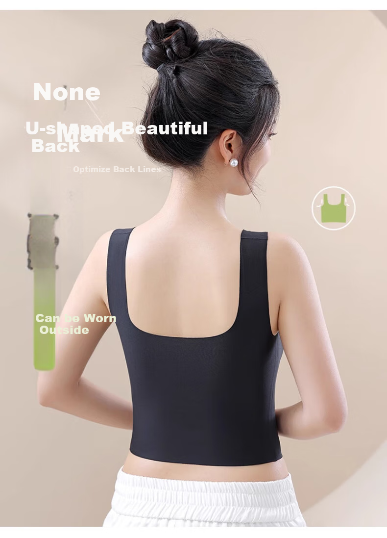 GUJIN Ice Silk Seamless Tank Top for Women with Built-In Bra Pads, Spring Thin New Style for Outer Wear, White XL 10