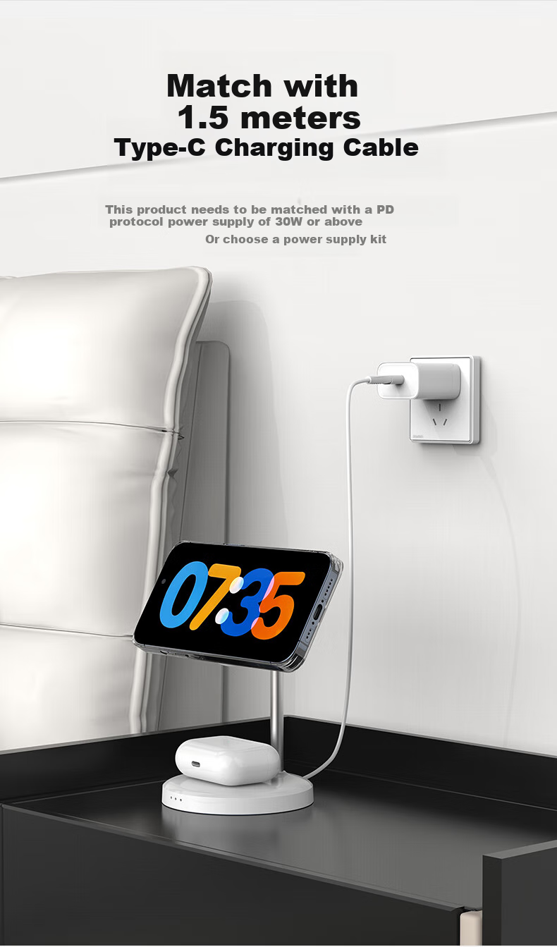 GDGO Two-In Wireless Charger, MagSafe Magnetic 15W Fast Charging Stand for Phones And Earphones, Desktop Vertical Charging Base Compatible with Apple IPhone 18 Pro Max/17/Air, Qi 2 Compatible 14