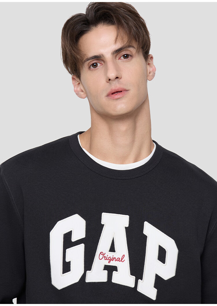 GAP Unisex 2025 Autumn New Letter Logo Fleece Crewneck Sweatshirt Slim Fit US Version 852079 2