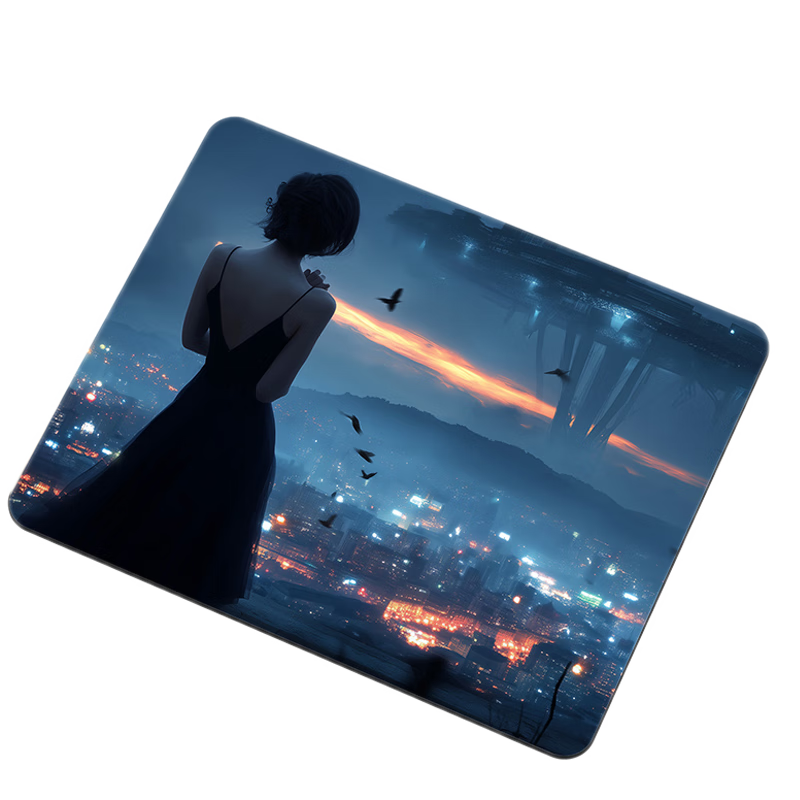 Juyingfeng Mouse Pad, Small Size, Anime-Style, High-Quality, for Men And Women, Desk Pad with Premium Feel, for Office And Gaming, Smooth Surface, 26*21cm, Future City Lights And Fire