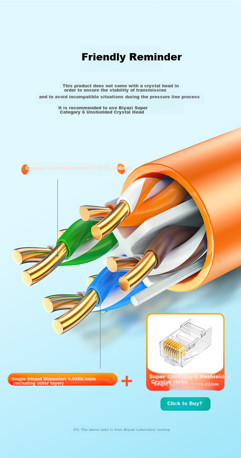 BIAZE Original Unshielded CAT6A Gigabit Ethernet Cable, Pure Copper Core, for Engineering And Home Wiring, Orange, 305 Meters 4
