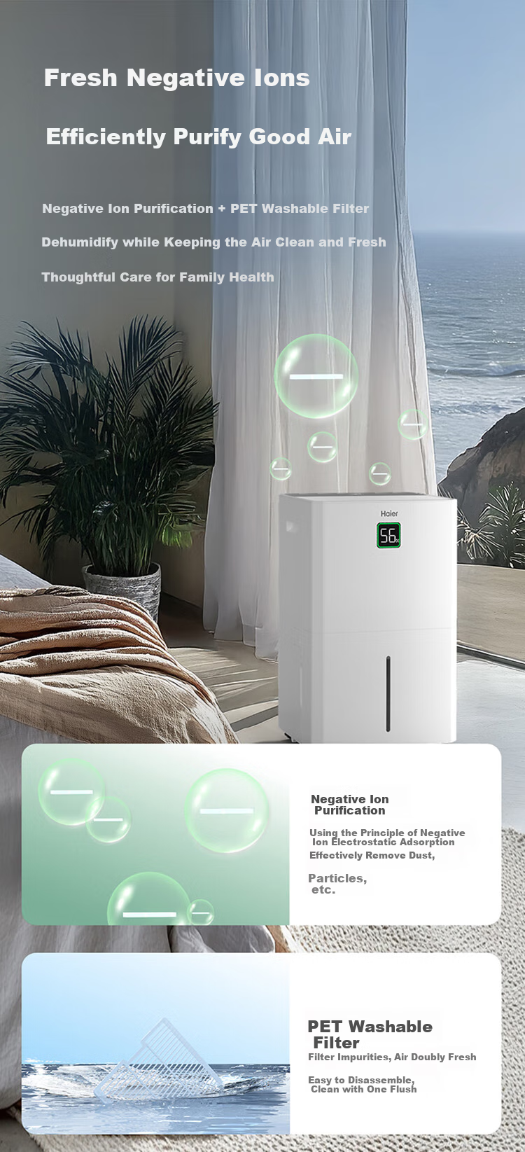 Haier Dehumidifier, Indoor Home Use, Suction Moisture Pump, Top-Loading, Basement Villa Industrial High-Power Moisture Absorption, Humid Season, 55 Upper Drainage, Clothes Drying Device CF55-JYAU1 4