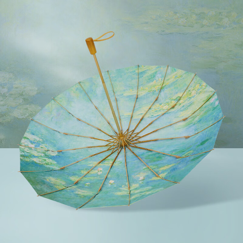 VONLILIENFELD Feilaidian 16-Rib Umbrella, Monet Oil Painting Umbrella, Dual-Use for Sun And Rain, Double-Layered, Durable, Large Double-Person Sun Protection Umbrella