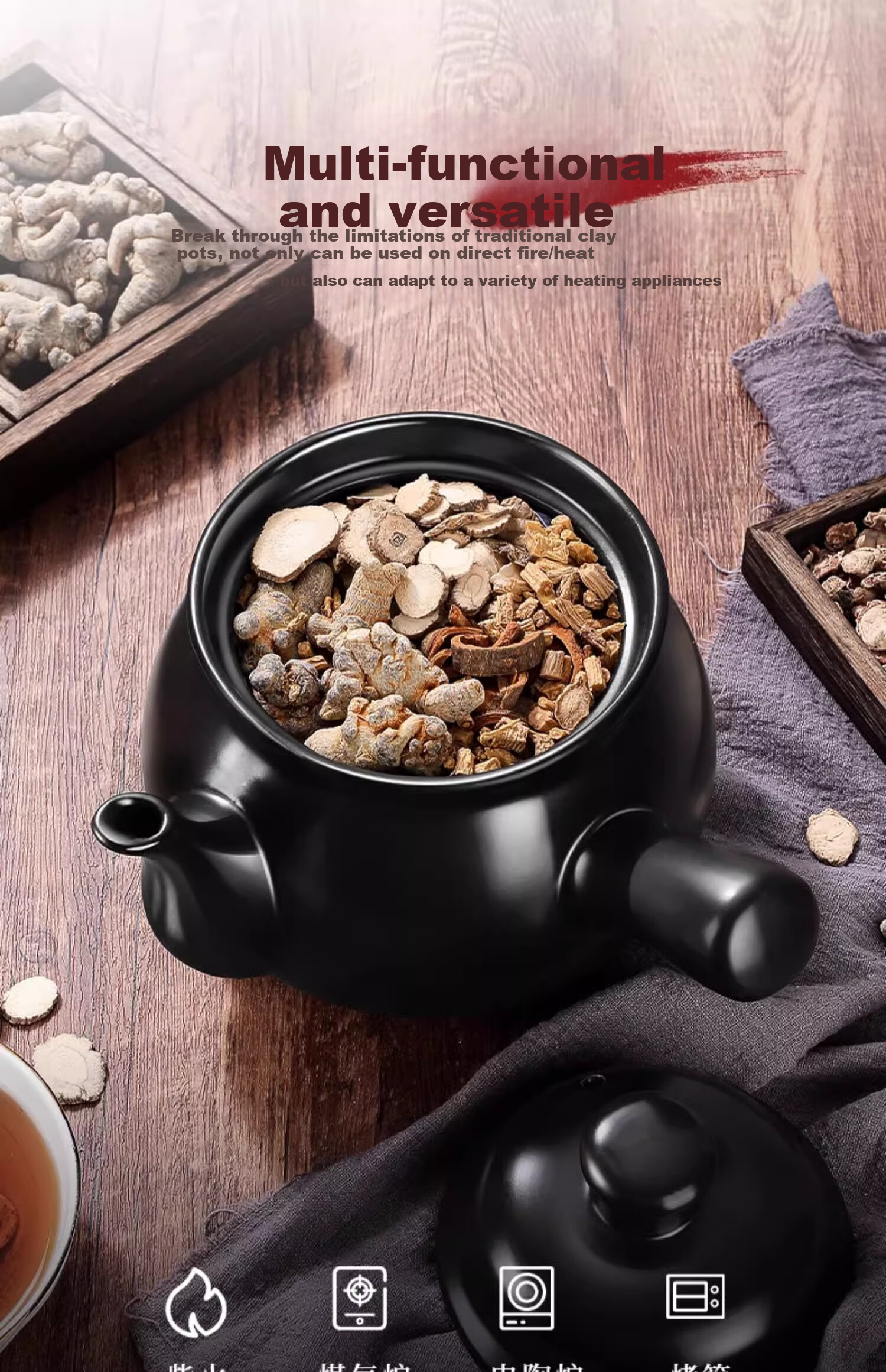 CERAMICS [Lianjiej's Choice] Herbal Medicine Frying Pot 1.8L Ceramic Open Flame Heat-Resistant Traditional Chinese Medicine Pot Health Pot TCM Decoction Pot 7