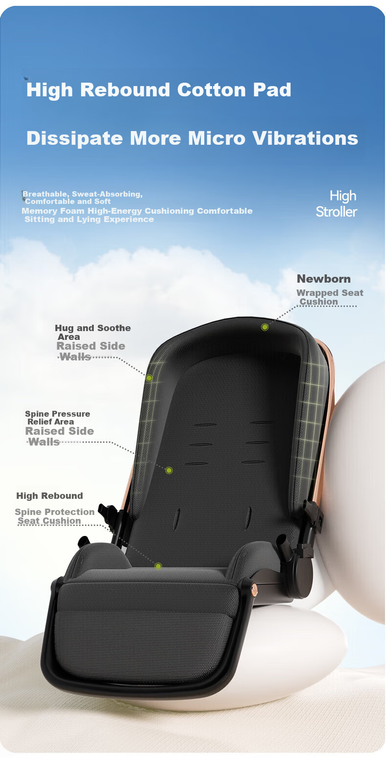 ANGI BABY Stroller with High View, Reversible Seating And Lying Positions, Shock-Absorbing, Foldable, Suitable for Newborns to 3 Years Old 5