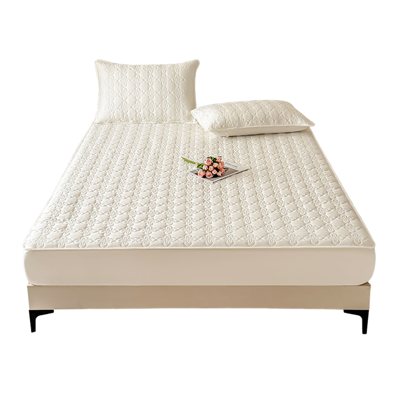 Grace Class A Antibacterial Quilted Fitted Sheet, Washable Mattress Protector Cover, Milk White, 1.5 Meters