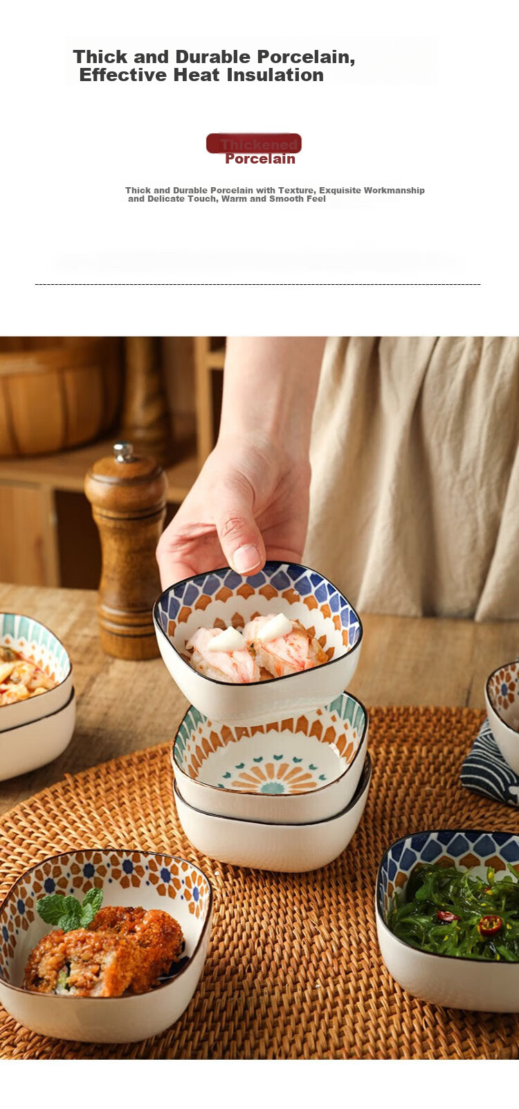 Canjiangjun Dipping Sauce Dishes, Snack Plates, Underglaze Ceramic Japanese-Style Home Dipping Bowls, Seasoning Plates, Set of 6 Bowls without Trays 8