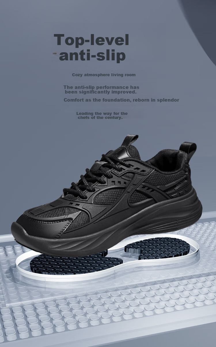 Chudun Chef Shoes for Men, Autumn Season, Non-Slip, Waterproof, Black, Odor-Resistant, Kitchen Back-Of, Oil-Proof Sneakers, Size 39, Black 3