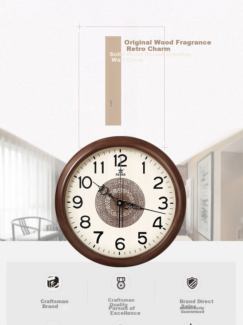 POWER Solid Wood King Wall Clock, Simple Wall-Mounted Timepiece, Living Room 2024 New Quartz Clock, 38cm 1