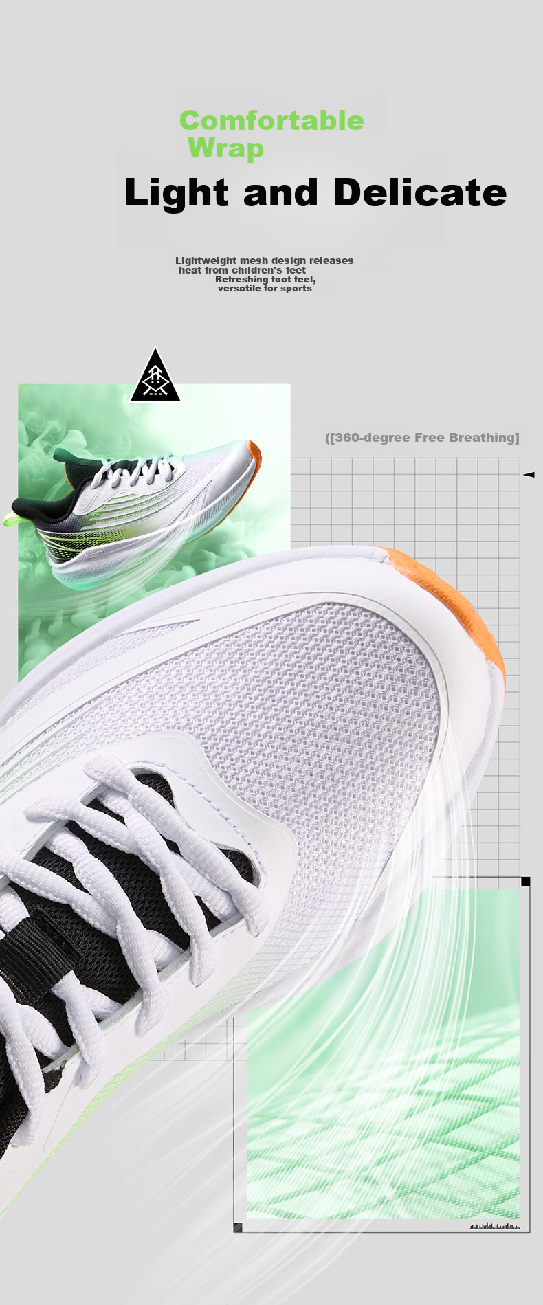 361° Shansu 3.0 Children's Racing Running Shoes, Summer Youth Breathable Quick-Rebound Sports Exam Shoes, White, Size 37 7