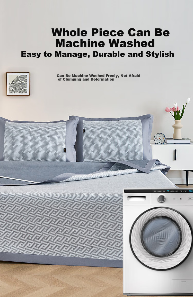 Lao Xijiang Class A Antibacterial Ice Silk Mat Cooling Mat Double Three-Piece Set Lying Bear Blue 180*200 [Machine Washable] 6