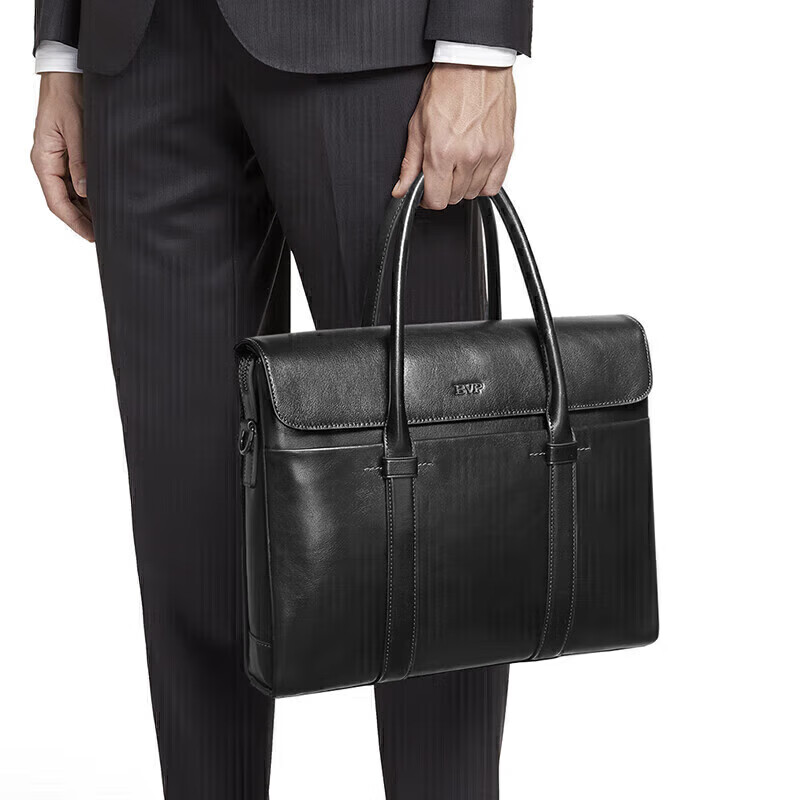 BVP Business Casual Leather Briefcase for Men Large Capacity Laptop Bag Shoulder Crossbody Bag