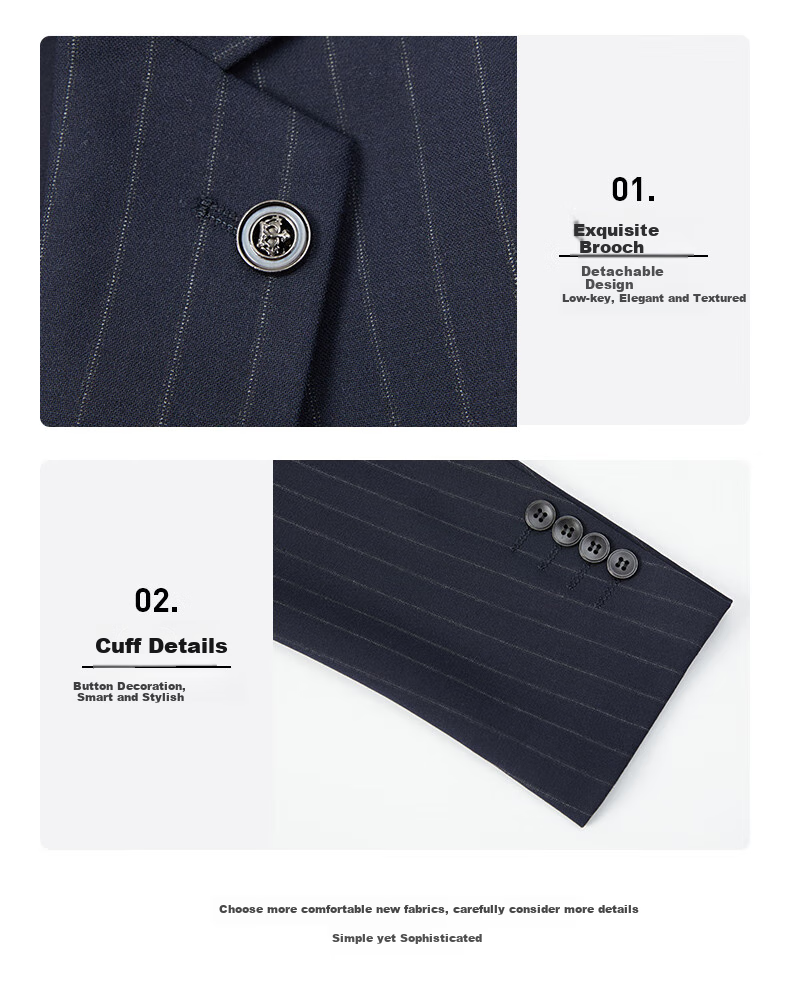 FIRS Suit Set for Men, Slim Fit Professional Formal Suit Set, Business Casual Striped Groom Wedding Suit, Men's Clothing 4