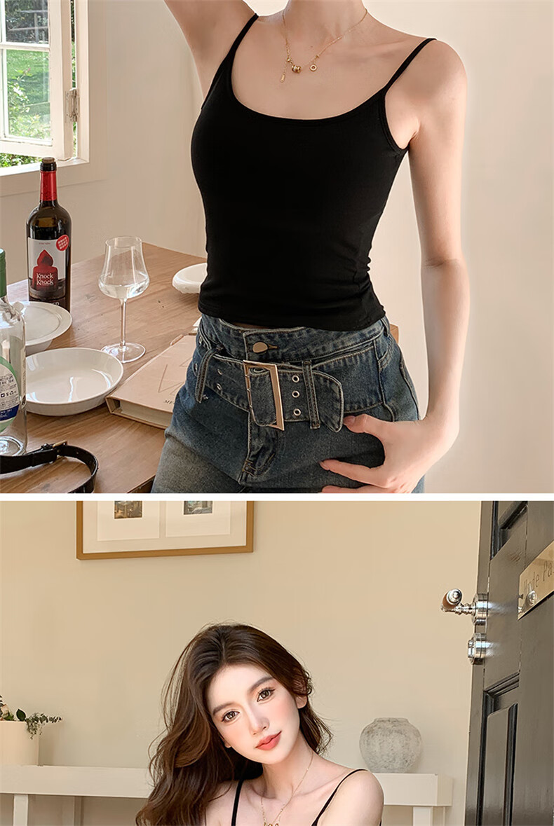 LangSha Red Spaghetti Strap Women's New Padded Sexy Sleeveless Tank Top Outerwear Qi Ji Red Shirt 22