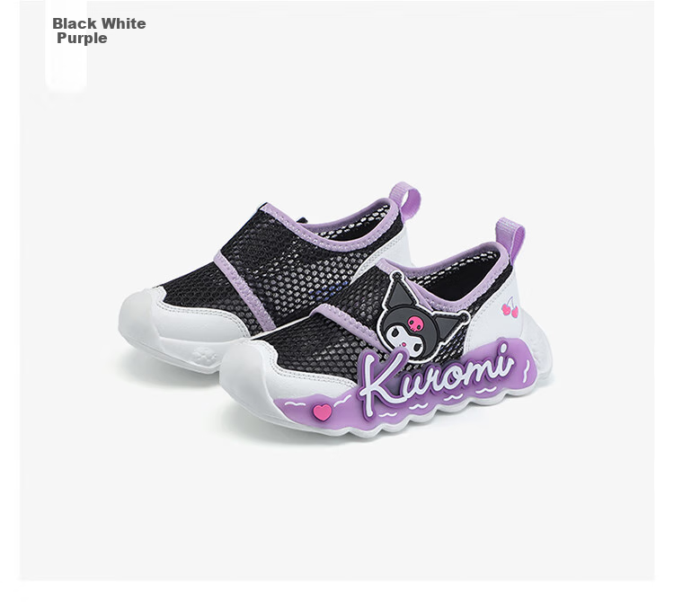 HELLOKITTY Girls' Toddler Shoes, Kuromi Light-Up Sneakers, Children's Sports Shoes, Summer Mesh Shoes, 6842 White Rose Red, Size 27 9