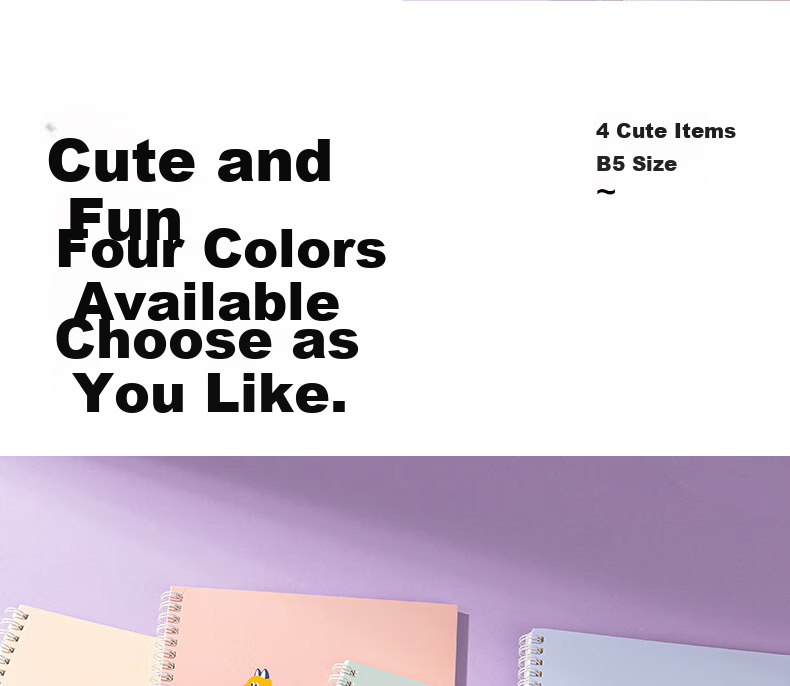 Deli 4-Pack, B5 Size, 240 Sheets Total, Spiral Notebook, Student Exercise Book, LB560 (Cute Daily) 2