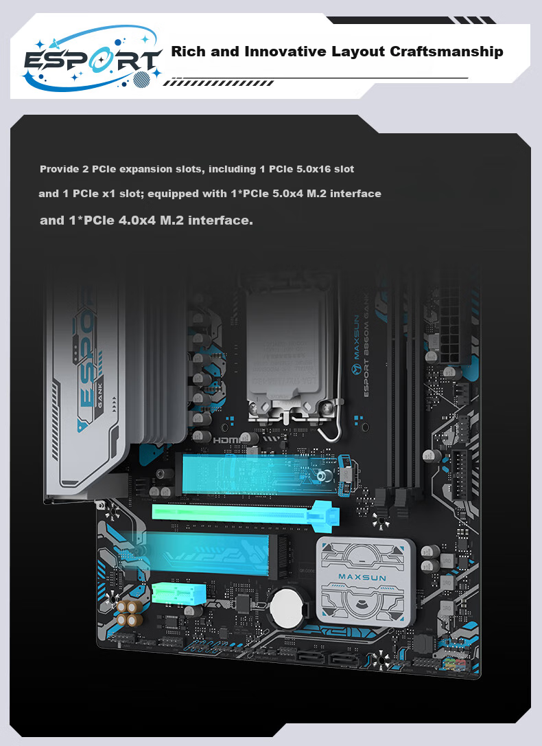 MAXSUN MS-E Sport B860M GANK WIFI Supports DDR5 CPU, 245K/265KF (Intel B860/LGA 1851) 6