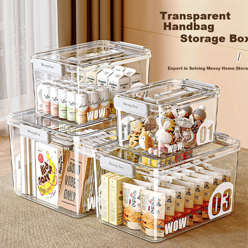 Dengbi Thick Transparent Handheld Storage Box, Household Clothes And Book Storage Container, Large Capacity Snack Toy Plastic Organizer Box