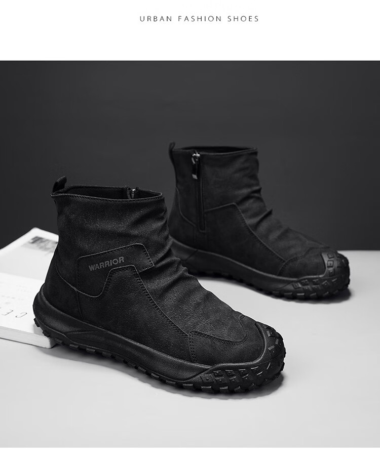 Warrior Men's Martin Boots Autumn Winter New Retro Durable Hiking Shoes Non-slip Work Boots 645 Black Size 39 15