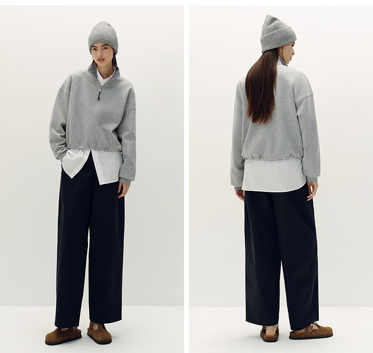 Semir Forest Soft Cotton Oversize Plaid Stand Collar Sweatshirt for Women 2025 Autumn Drawstring 101525116004 6
