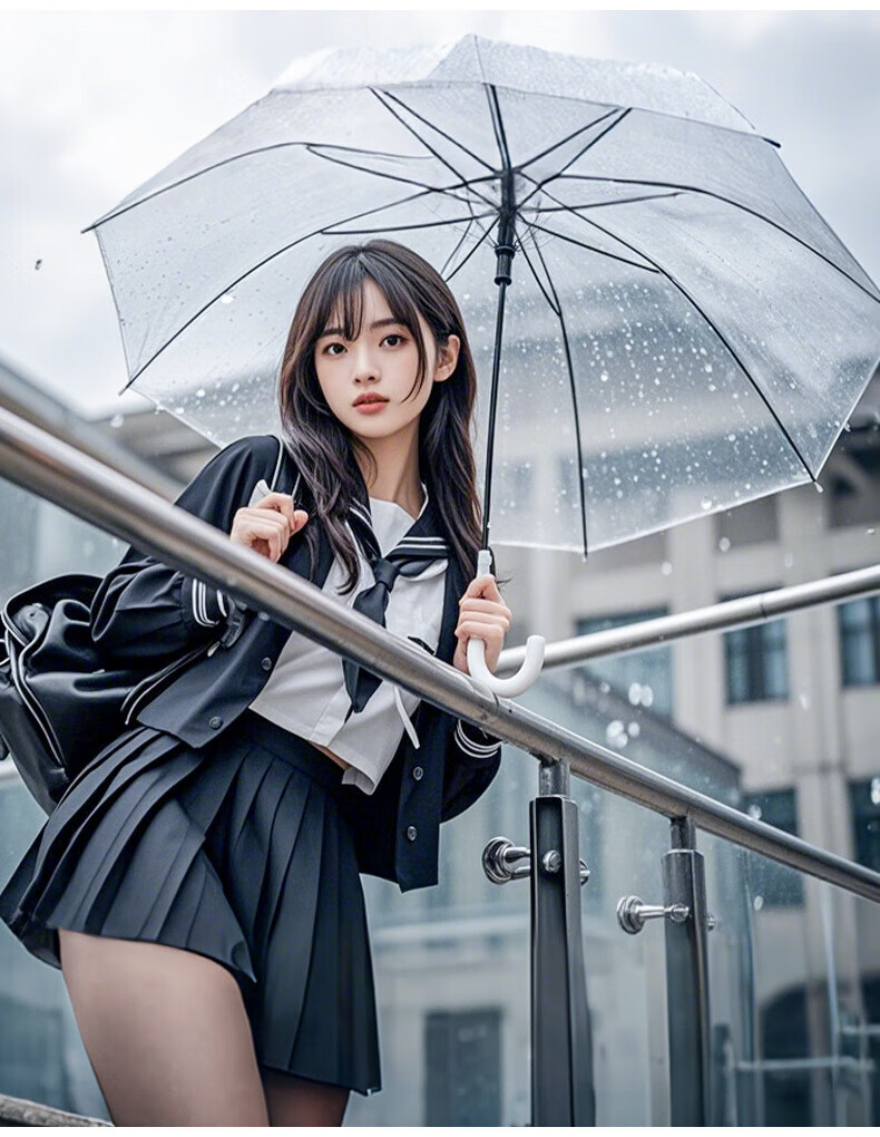 Bahainiao Transparent Umbrella, Long Handle, Manual, Korean Style, Ultra-Lightweight, Portable, Student Umbrella for School Use 7