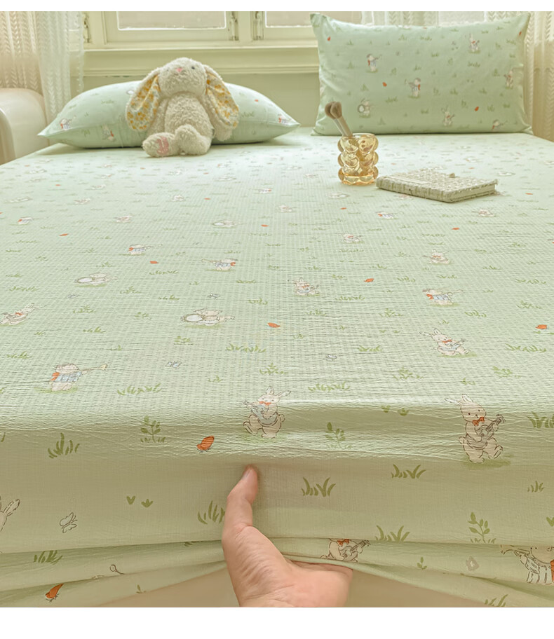 AVIVI Class A Double-Layer Gauze Fitted Sheet Single Bed Cover Full Enclosure Mattress Protector for 1.8m Bed Forest Rabbit 3