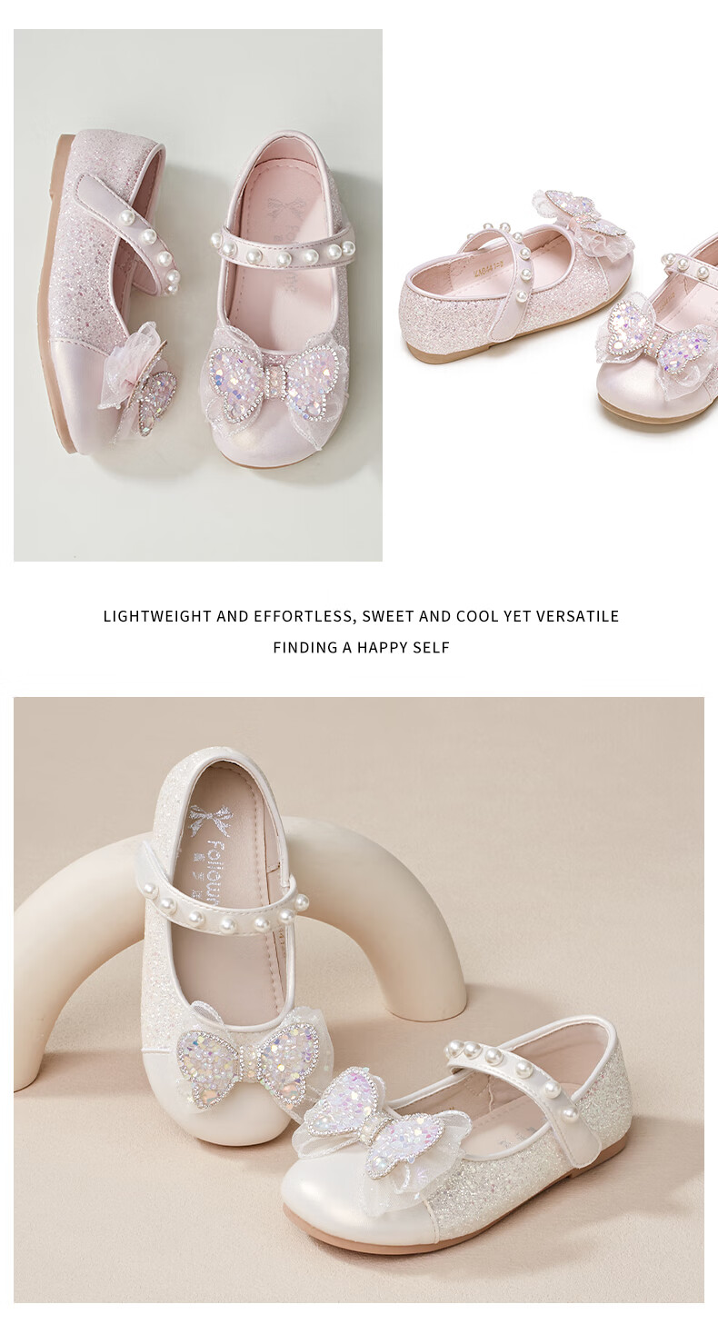 Follow Me Girls' Sequin Bow Square-Toe Princess Shoes, Soft Sole Breathable Performance Dress Shoes for Girls, Pink, Size 29 9