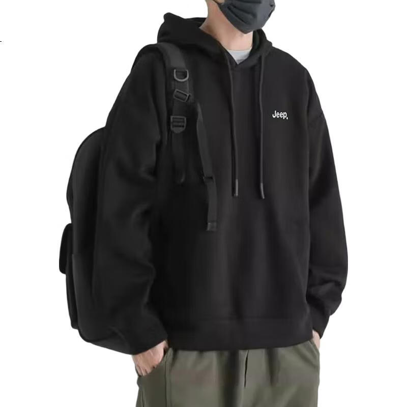 Мужская толстовка JEEP, модель "Loose-Fitting Long-Sleeve T-Shirt", осень-зима, черная, размер S