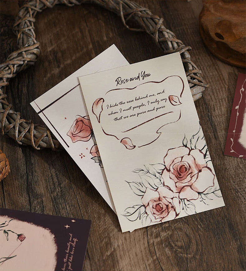 Deyin Qixi Handwritten Blessing Greeting Cards Postcards Confession Festival Birthday DIY Ceremony Message Cards Romantic Gift Rose Poet 30 Sheets 4275 12