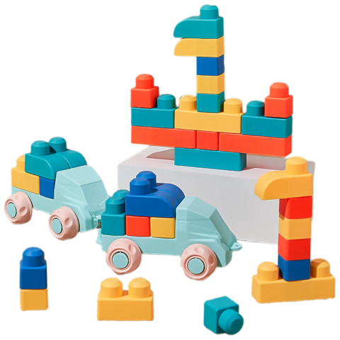 CAREBABY Building Blocks for Ages 0-3, Chewable Children's Toy, Large Soft Rubber Pieces, 53 Pieces, Birthday Gift for Boys And Girls