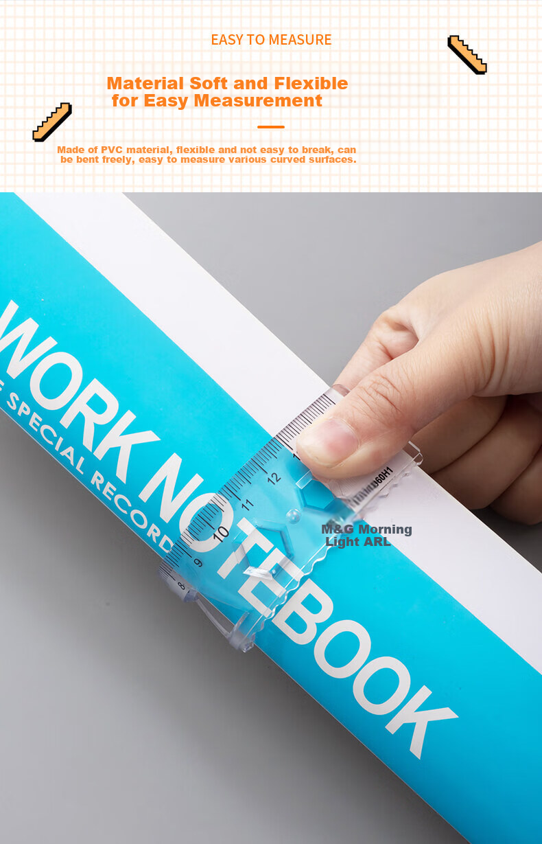 M&G Stationery Premium Non-Stick Eraser Ruler for Primary School Students, 20cm Straight Ruler for Exams, High Transparency Wavy Edge, for Middle And High School Exams 2