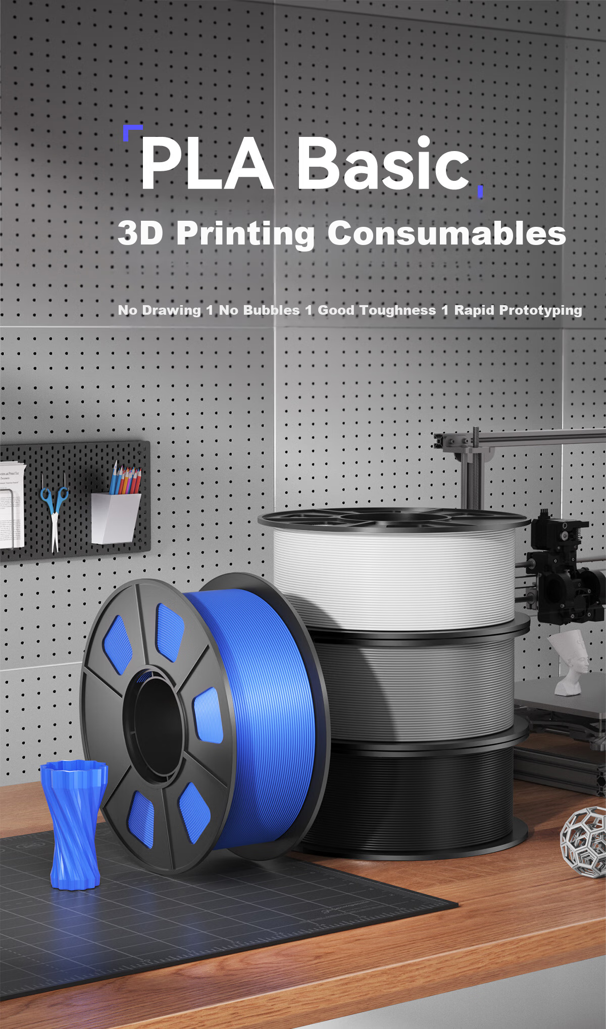 Kaimaier PLA 3D Printing Filament, 1.75mm, 1kg, Compatible with Tuozhu A1 P1 Series/Inventor/Alucore, Beginner-Friendly, Easy to Print, Black 1