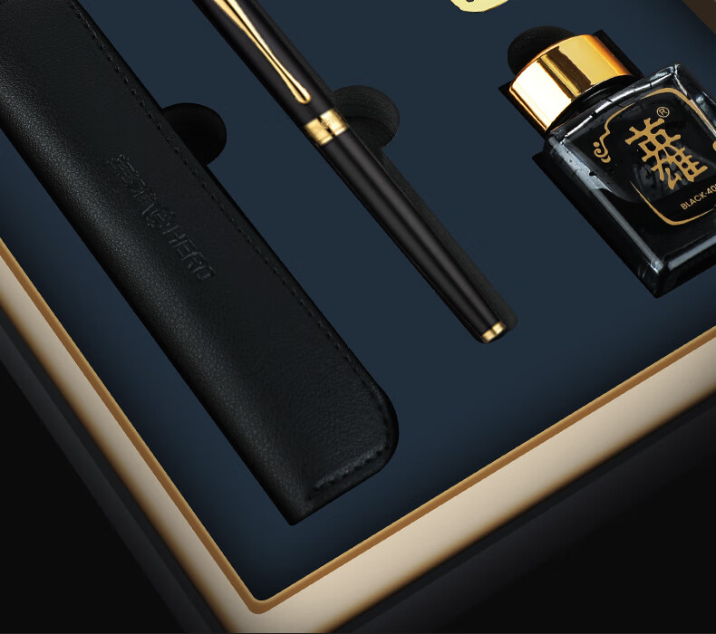 HERO 1519A Classic Business Adult Fountain Pen Iridium Nib Black F Tip Ink Gift Set Four-Piece New Year Birthday Signature Pen 1