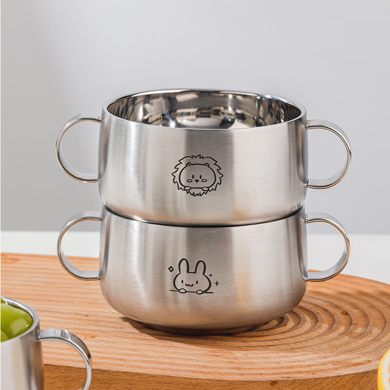 Детская миска TREEJACK из нержавеющей стали 316L с двойными ручками, двойной слой, защита от падения и ожогов