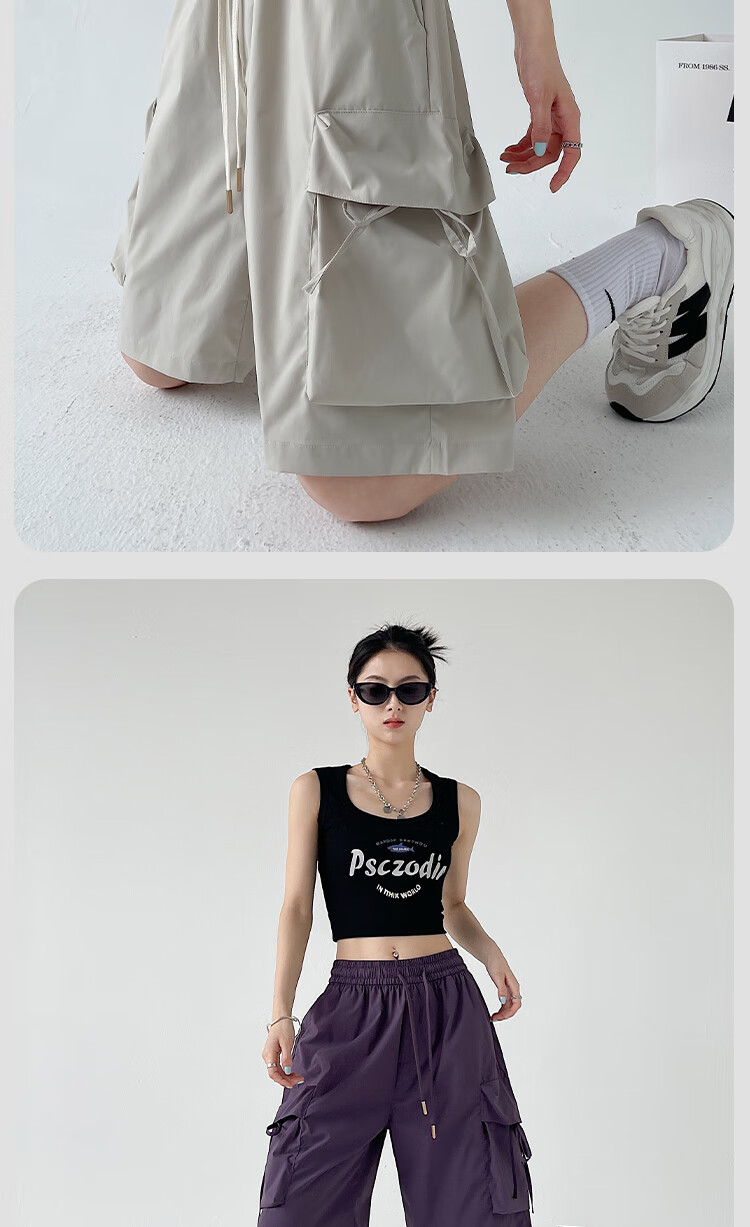 Xueqiman Large Pocket Workwear Shorts Women Summer 2026 New American Style Quick-Dry Ice Silk Cool Straight Sports Knee-Length Pants 14