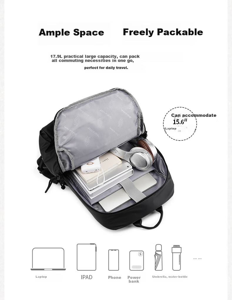 Dickies Backpack, Unisex Shoulder Bag for Commuting, Business Trips And Travel, Simple Design, Fits 15.6-Inch Laptop 5