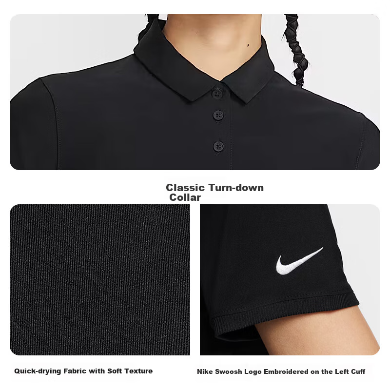 NIKE Women's Short-Sleeve Polo Shirt, Knitted Collar, Simple And Fashionable FQ1575-010 Black-Gray, Size S