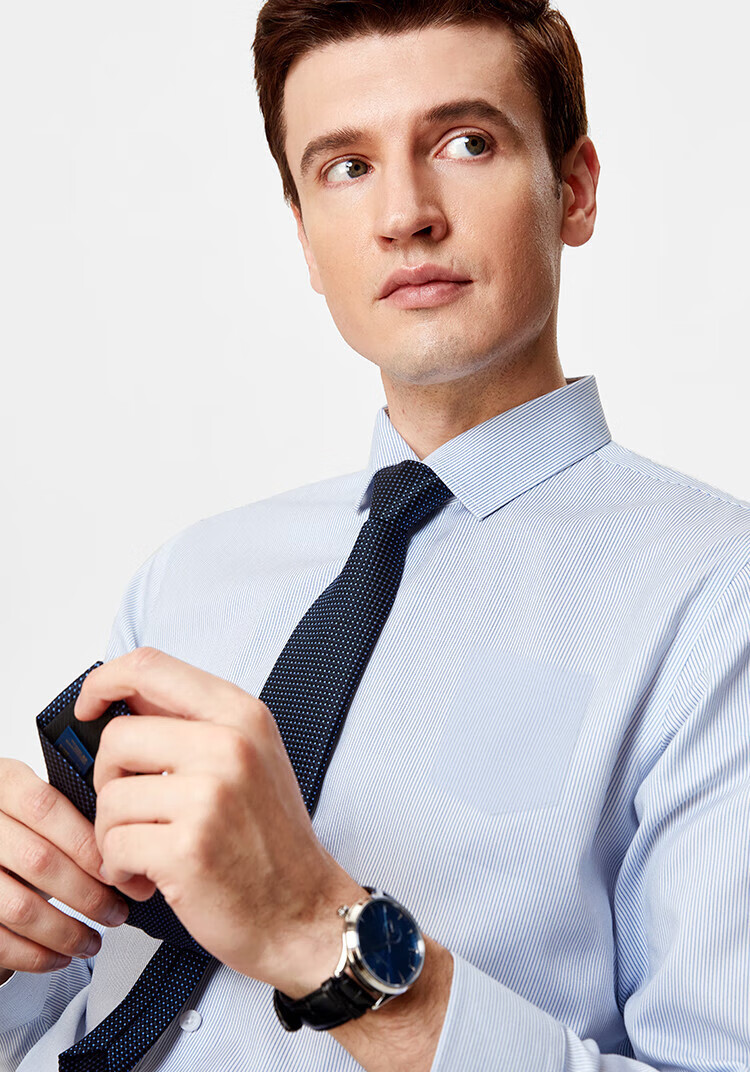 FIRS Men's Long-Sleeve Shirt, 100 Count 15% Mulberry Silk DP Wrinkle-Free Soft Dress Shirt for All Seasons, Business Casual Top Menswear 1
