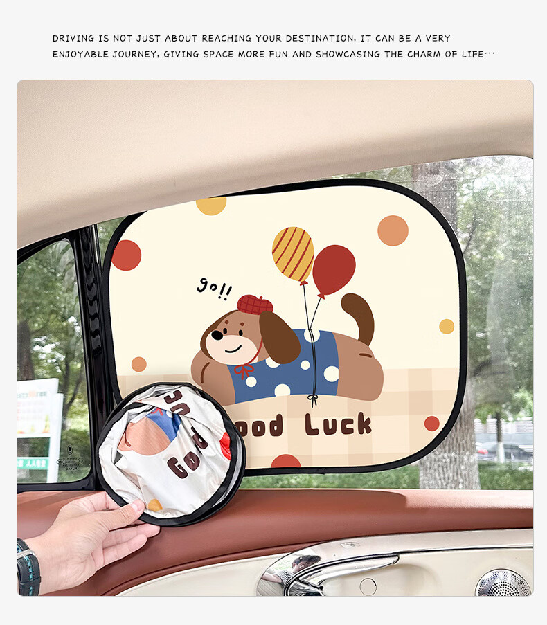 Dijialun Cartoon Dog Car Sunshade Window Curtain, Static Cling Side Window Car Sun Protection Heat Insulation Shade, Summer Light Blocking Panel 4