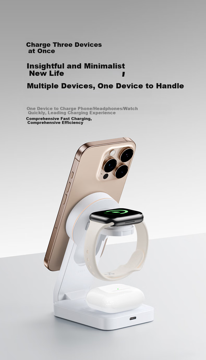 W&P QI2 Certified Apple 18-In Wireless Charger, Portable Magnetic Stand, 25W/15W Fast Charging, Compatible with Earphones, Apple Watch, Wp 17
