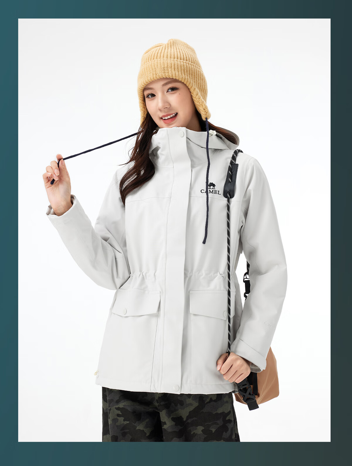 CAMEL Women's 3-in-1 Softshell Jacket 2025 Autumn Winter Slim Fit Water-Repellent Windbreaker B303 L 25