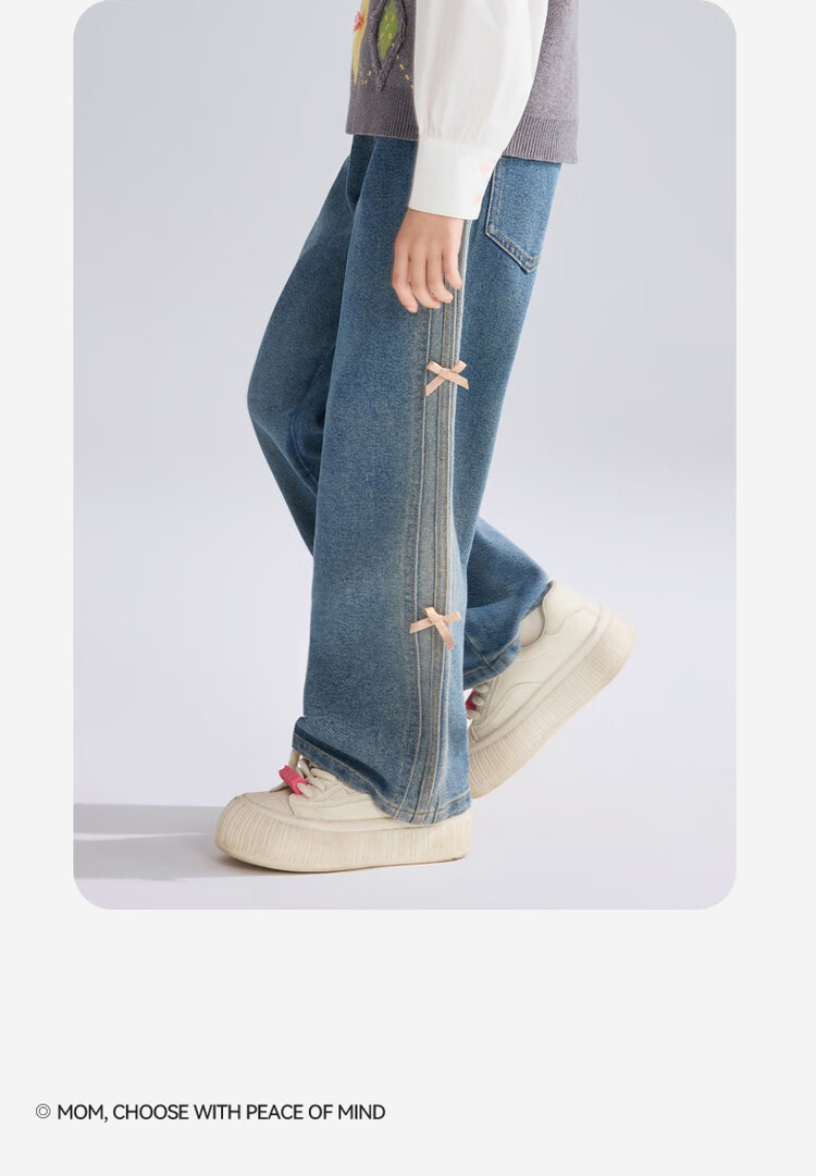ASK JUNIOR Children's Clothing, Girls' Autumn Pants, Loose Wide-Leg Jeans for Older Kids, Casual Trousers, Blue, Size 160 4