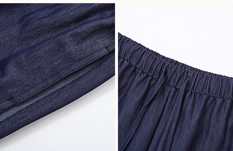 Demana Hong Kong Style Denim Set Spring Vintage Relaxed Fit Crew Neck Top Elastic Waist Wide Leg Pants Women's Two-Piece Set 9
