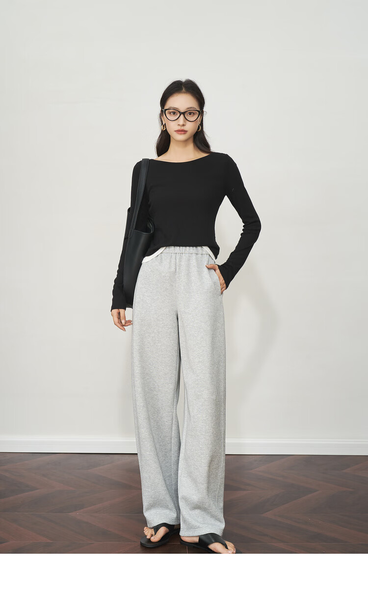 Olrain Versatile Curved Blade Casual Pants Summer Women's Elastic Waist Loose Sweatpants Slim Wide-Leg Pants Gray S 14