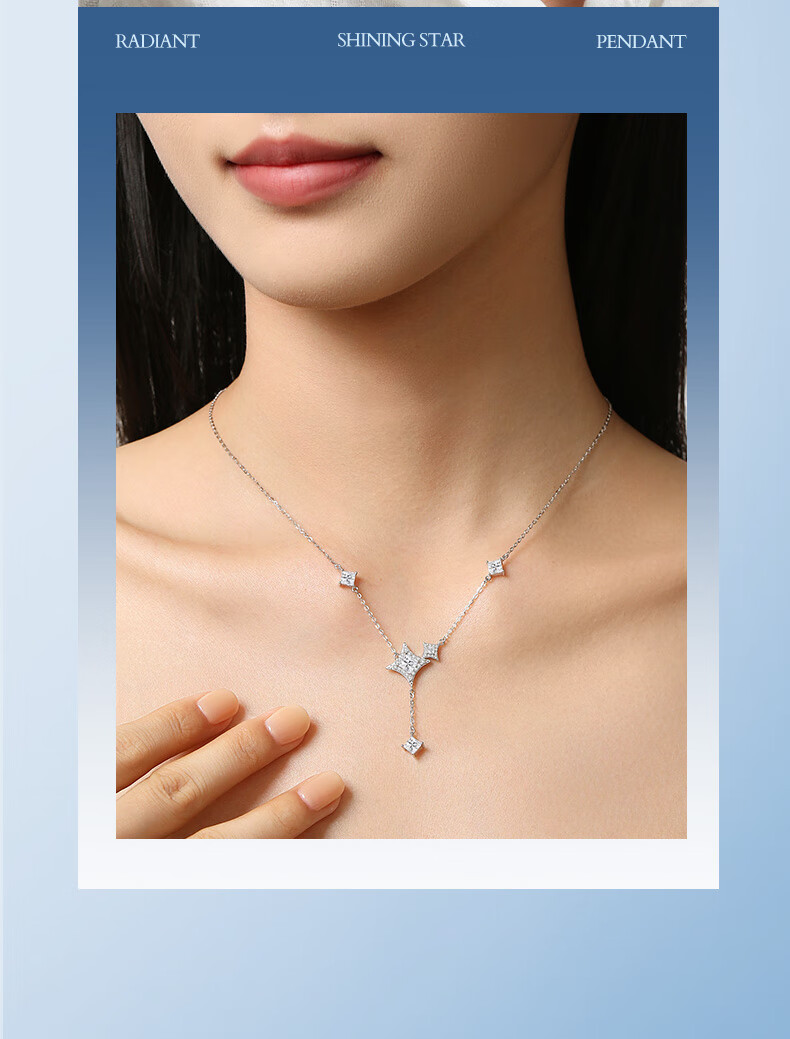 CHOW TAI SENG DC Radiant Star Series Starburst Necklace S925 Silver Clavicle Chain Gift for Girlfriend Wife Birthday 6